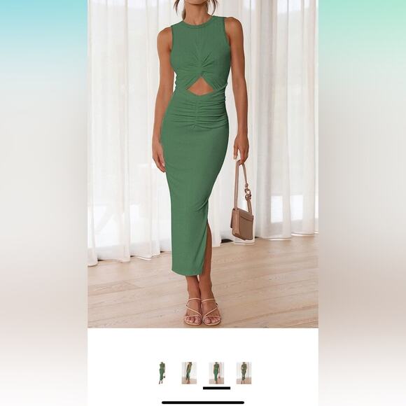 Meenew Sleeveless Bodycon Cutout Ruched Tie Back Dress with Slit NWT LARGE - Picture 3 of 7